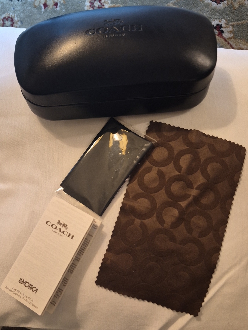 Coach New York Black Hardshell Eyeglass Case Bundle Signature Cloth Booklet